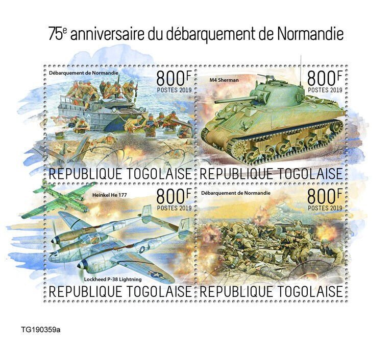 WWII WW2 Military Stamps Togo 2019 MNH D-Day Landings Normandy 75th Anniv 4v M/S