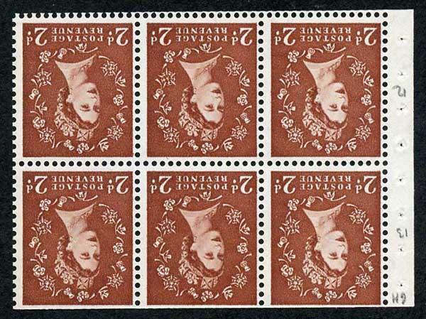 SG573Wi 2d Wilding No Phosphor Wmk Crowns INVERTED Booklet Pane U/M