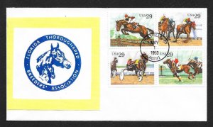 UNITED STATES FDC 29¢ Horses BLOCK 1993 Florida Thoroughbred Breeders