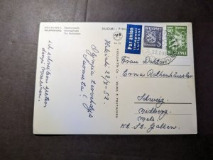 1952 Finland RPPC Postcard Cover Helsinki to Midberg Switzerland