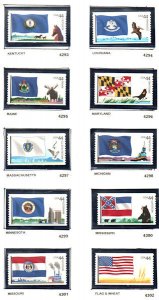 USA #4293 - 4302 VF NH, Flags of Our Nation Coil Set of 10 singles, neat!