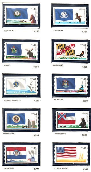 USA #4293 - 4302 VF NH, Flags of Our Nation Coil Set of 10 singles, neat!