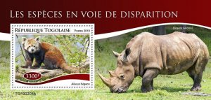 Togo 2019 MNH Wild Animals Stamps Endangered Species Red Pandas Rhinos 1v S/S