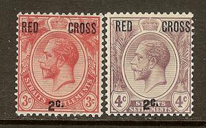 Straits Settlements, Scott #'s B1-B2, KGV Red Cross, MH