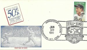 1989 FDC, #2417, 25c Lou Gehrig, neat cachet w/HOF fancy cancel - #2