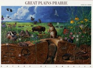 2001 34c Great Plains Prairie, Souvenir Sheet of 10 Scott 3506 Mint F/VF NH