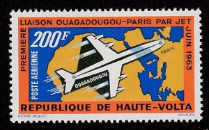 Burkina Faso # C8, Jet Airplane over Map, Mint NH, 1/2 Cat.