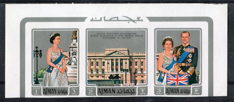 Ajman 1972 QUEEN ELIZABETH II & PRINCE PHILIP Silver Set Imperforated Mint (NH)
