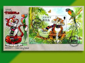 Jersey's Year of the Tiger Souvenir Sheet on Handcolored FDC