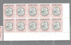 LABUAN (P1606B) 6C ARMS, LION SG 93 BOTTOM MARGIN BL OF 10  MNH 