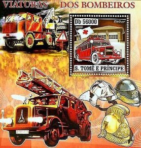 S. TOME & PRINCIPE 2006 MNH gold - OLD FIRE ENGINES, RED CROSS. Scott Code: 1673 