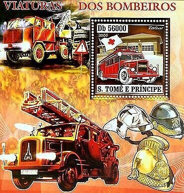 S. TOME & PRINCIPE 2006 MNH gold - OLD FIRE ENGINES, RED CROSS. Scott Code: 1673