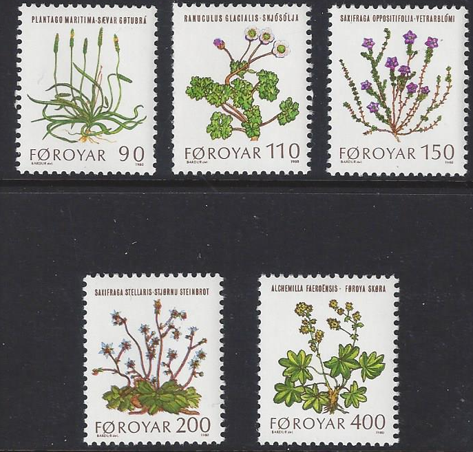 Faroe Islands #48-52; Fauna, various plants