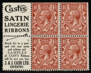 GB SGNB15a(19) 1924 1½d RED-BROWN WMK INVERTED BOOKLET PANE MTD MINT