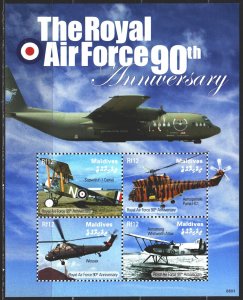 Maldives. 2008. Small sheet 4673-76. Airplanes, helicopters, aviation. MNH.