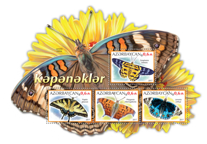 AZERBAIJAN 2017 SHEET BUTTERFLIES INSECTS azrb17220a