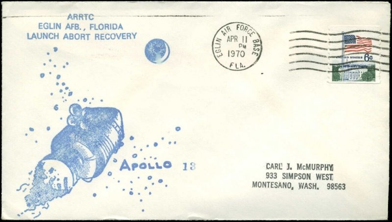 4/11/70 Apollo-13 Launch  ARRTC  Stamped Cachet  Elgin Air Force Base, FL