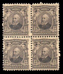 United States, 1902-3 #308 Cat$400+ (as singles), 1902 13c purple, block of f...