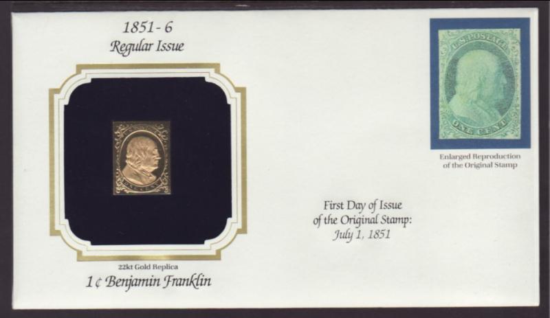 US 1 Cent Ben Franklin Gold Foil Cover BIN