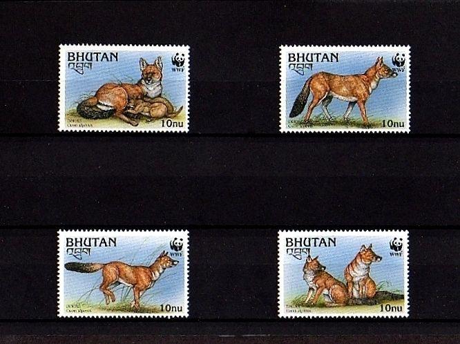 BHUTAN - 1997 - WWF - DHOLE - ASIATIC WILD DOG - 4 X MINT - MNH SET!