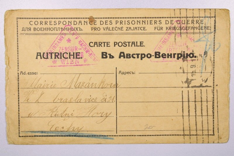 France 1917 POW Card to Czechoslovakia - L40495