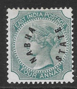 INDIA-NABHA SG4 1885 4a BLUE-GREEN OVPT ON INDIA MTD MINT (r)