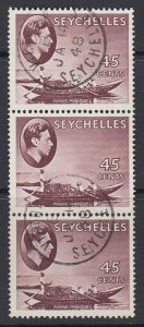 Seychelles, Scott 140a (SG 143), used strip of three