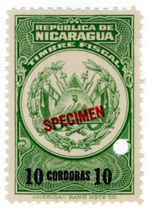 (I.B) Nicaragua Revenue : Duty Stamp 10CD (ABN Specimen)