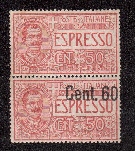 Italy #E11 (Sassone #6e) VF Mint Pair Surcharge Omitted Variety **With Cert.**