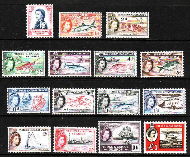 Turks & Caicos-Sc#121-35-unused NH QEII set-1957-60-