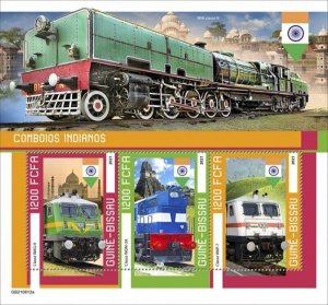 Guinea-Bissau - 2021 Indian Trains on Stamps - 3 Stamp Sheet - GB210812a