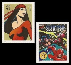 US 4159i 4159s Marvel Comics Super Heroes Elektra 41c 2 stamps MNH 2007