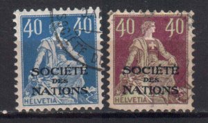 SWITZERLAND STAMPS, THE LEAGUE OF NATIONS 1922. Sc.#2O20-2O21. ORIG. GUM, CTO