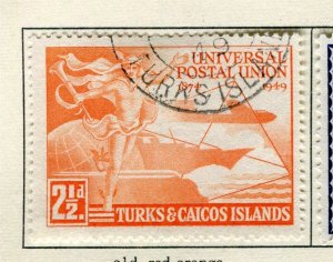 TURKS CAICOS; 1949 early UPU GVI issue fine used 2d. value