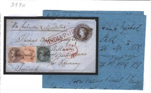 INDIA MUTINY MILITARY CAMP Letter 1858 Cover 4-COLOUR MIXED FRANKING Rare 311m