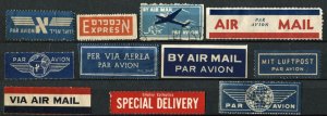 AIRMAIL Par Avion LUFTPOST Express Worldwide Package Cover Labels Collection