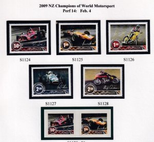 NEW ZEALAND 2009 VF-MNH CHAMPIONS OF WORLD MOTORSPORT SET AND S/SHEET