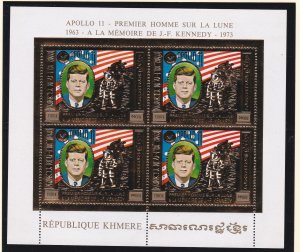 Cambodia # C44-45, John F. Kennedy, Apollo 11, Gold Foil Sheets of 4, NH, 1/2 .