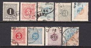 Sweden 1874-86 Postage Dues 9 Different FVF Used #J1-2,6,8,11,13,17,18,22 CV$303