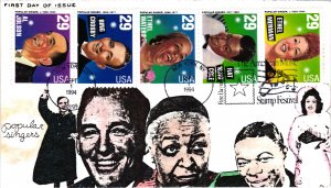 #2849-2853 Popular Musicians Strip 5 � HAND PAINTED Anagram Cachet