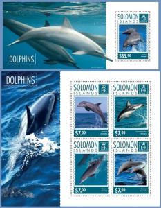 SOLOMON IS. 2014 2 SHEETS slm14605ab DOLPHINS MARINE LIFE