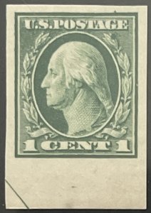 Scott #408 1912 1¢ Washington SL watermark flat plate imperf. MNH OG