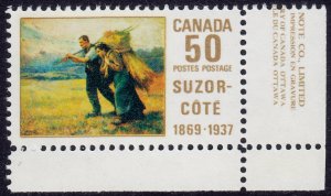 Canada - 1969 - Scott #492 - mint - Art Painter Suzor-Côté - sheet corner
