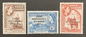 Ghana 1958 #25-7, Gold Coast Issues O/P, MNH.