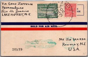 SCHALLSTAMPS BRAZIL 1930 POSTAL HISTORY ZEPPELIN AIRMAIL PICT POSTCARD ADDR USA