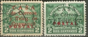 Ecuador 1934-36: Sc. # RA28-RA28a ;  Used Cpl. Set with Red & Black Ovpt.
