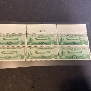 Scott#C18 50¢ Chicago Zeppelin-Plate#Block Of 6 Stamps-MNH-Staining On Top Left