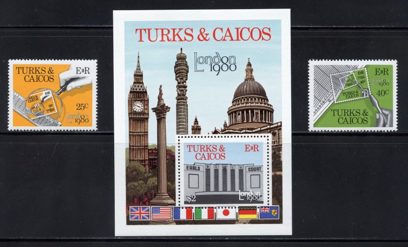 Turks and Caicos 431-33 MLH, 'London 80' Stamp Expo Set from 1980.