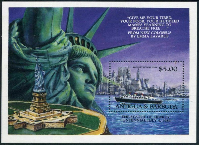 Antigua 828-834,MNH.Michel 834-840 Bl.88. Statue Liberty-100.Ship,Helicopter.