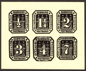 Hamburg Reprint of envelopes / cut squares in one color, 6 values, MNG
